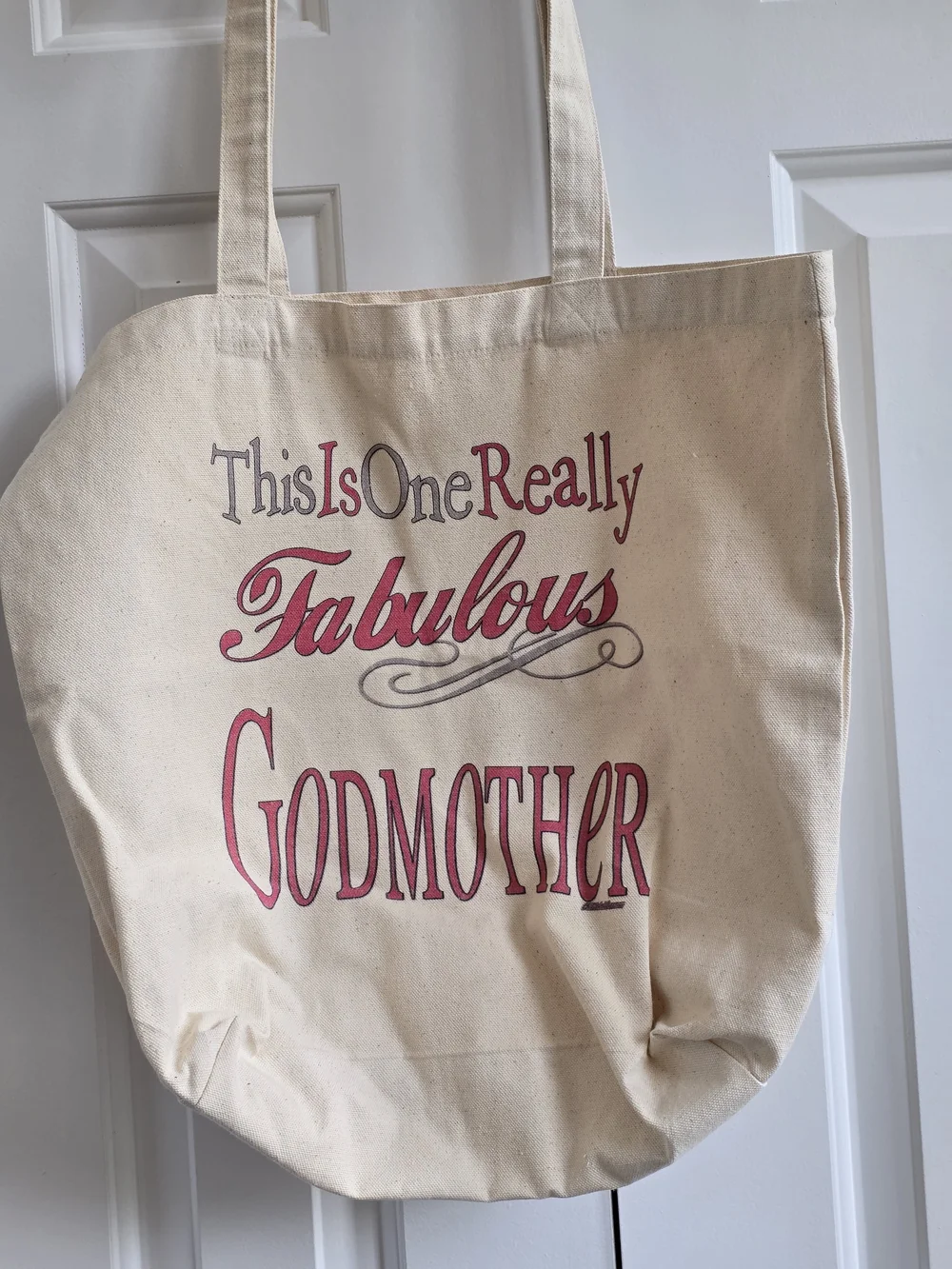Fabulous Godmother Natural Canvas Tote with Pink Print